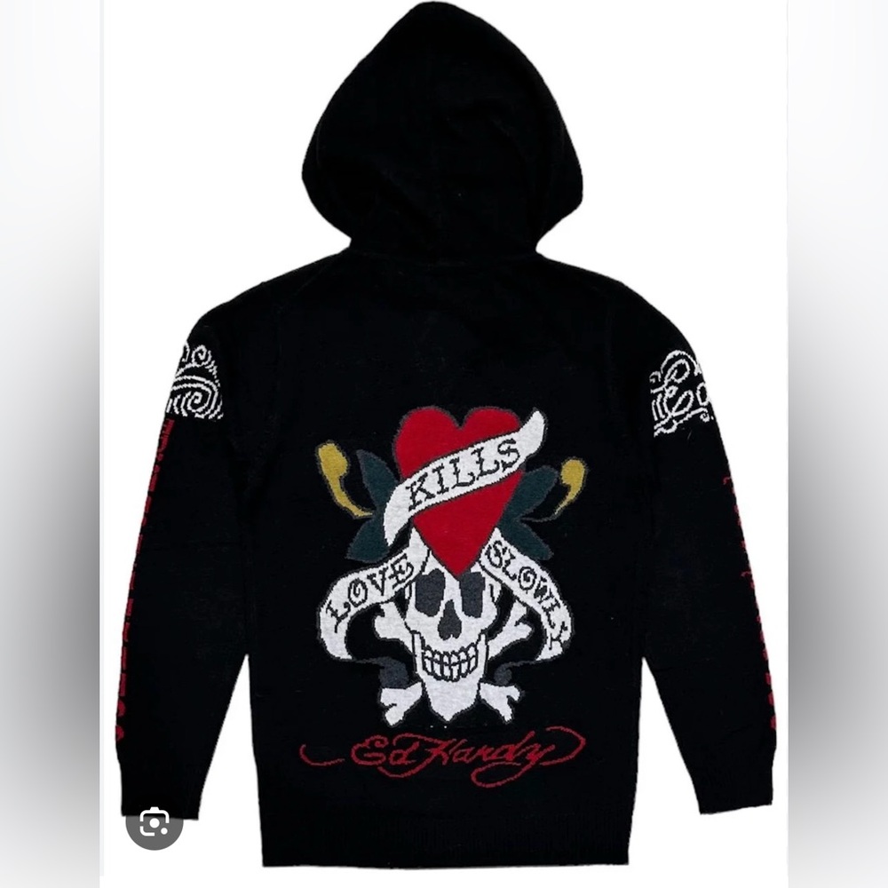 NEW Ed Hardy Christian Audigier Hooded Graphic Sweater Full Zip MSRP $298